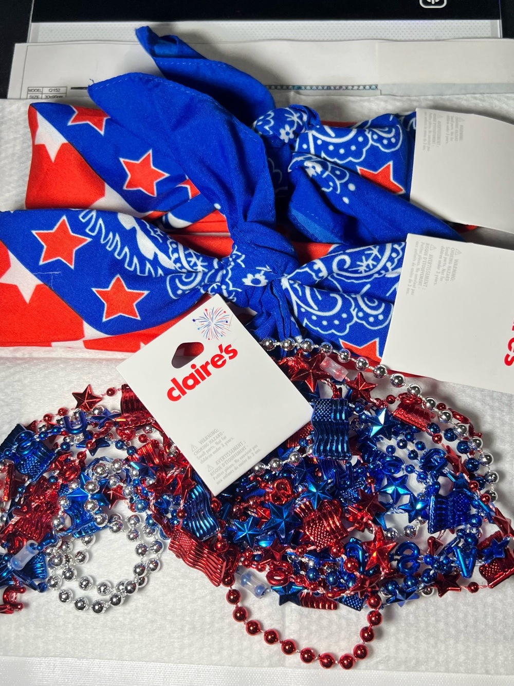 Claire's Red, White & Blue Star Bandana Set with Patriotic Beads